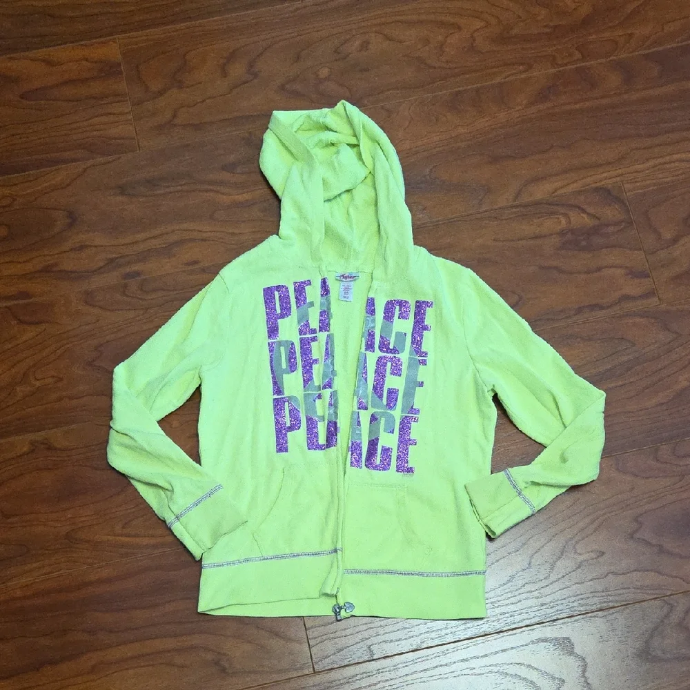 Justice Lime Hoodie with Purple Peace Print